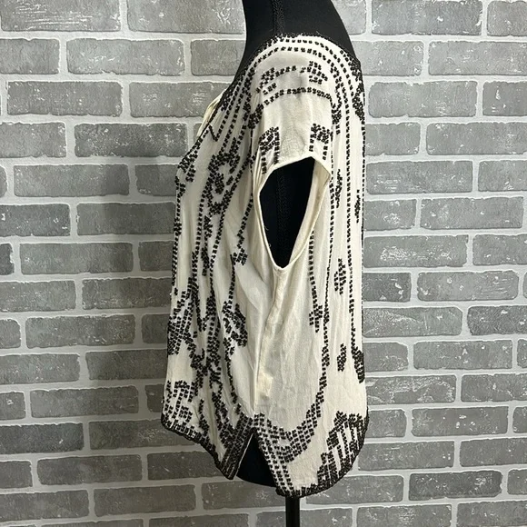 Gryphon New York Hand Beaded Silk Blouse Boho Embellished Top Women’s Small - Picture 6 of 12